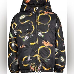 Marni Girls Black Ribbon Print Full Zip Hooded Puffer Jacket